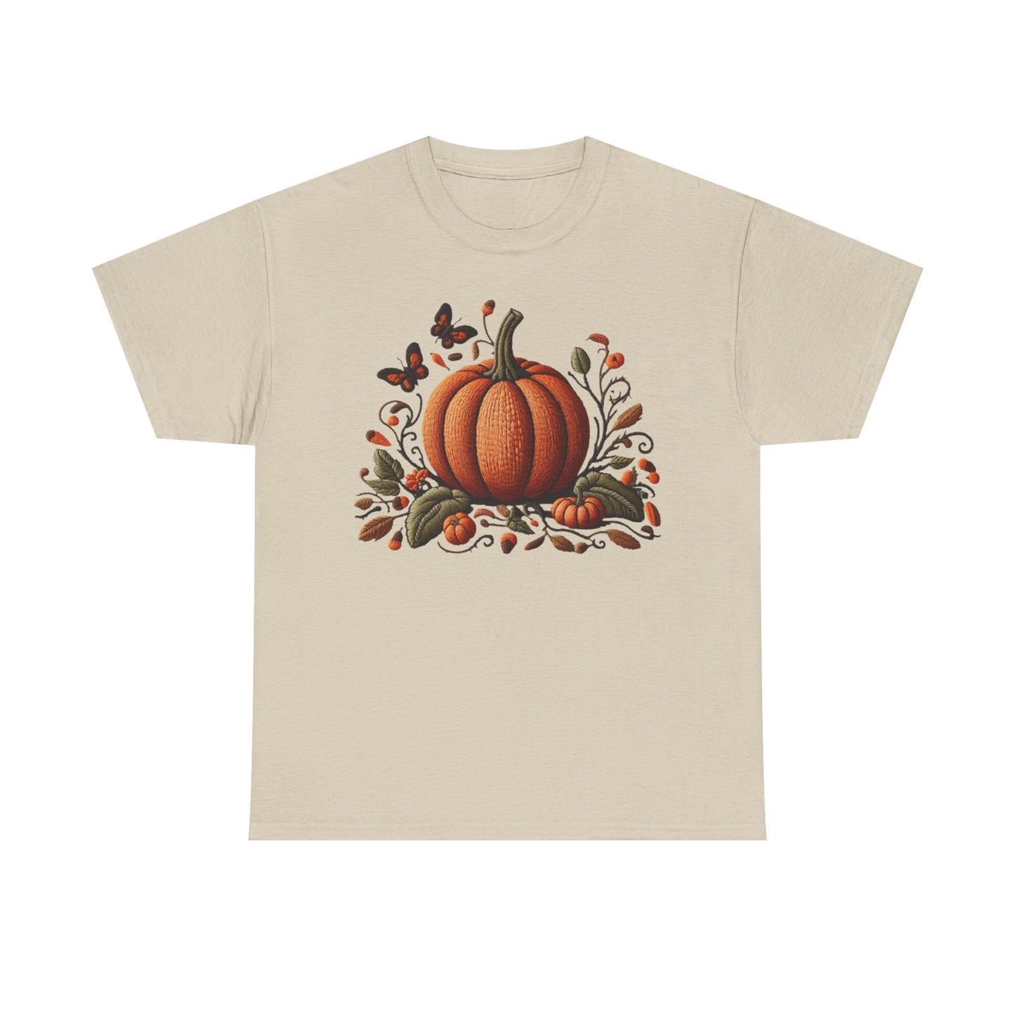 Pumpkin & Botanical Bliss โ Autumnโs Cozy Charm ๐๐ - Autumn Pumpkin Tee, Fall T-Shirt, Halloween Shirt, Thanksgiving Gift, Unisex Heavy Cotton Tee