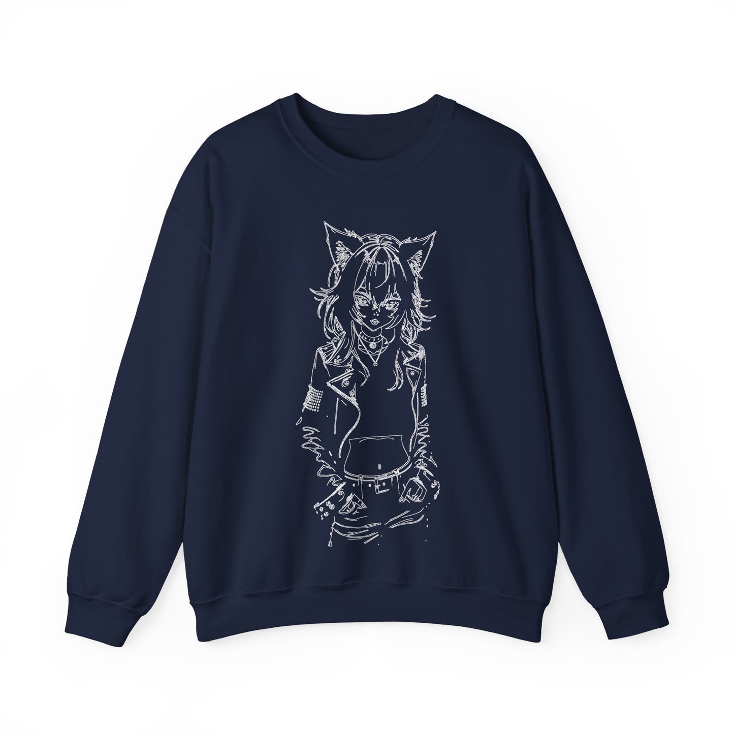 Anime, Catgirl, Punk, Mangs - Stylish Graphic Crewneck Sweatshirt with Cat Design, Cozy Unisex Sweatshirt, Casual Wear, Gift for Cat Lovers, Fall Fashion