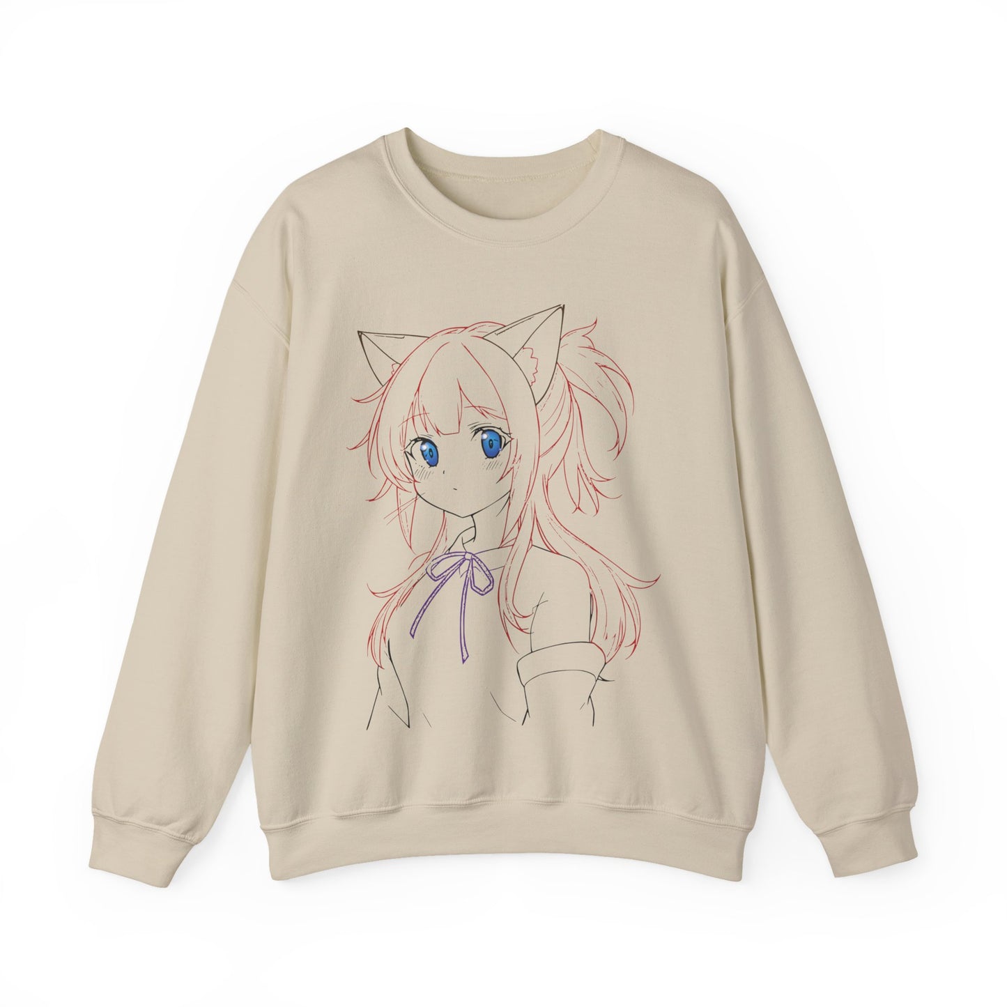 Cute Anime Cat Ears Sweatshirt, Cozy Crewneck for Anime Lovers, Perfect Gift for Birthdays, Casual Outfits, Winter Fashion, Everyday Wear