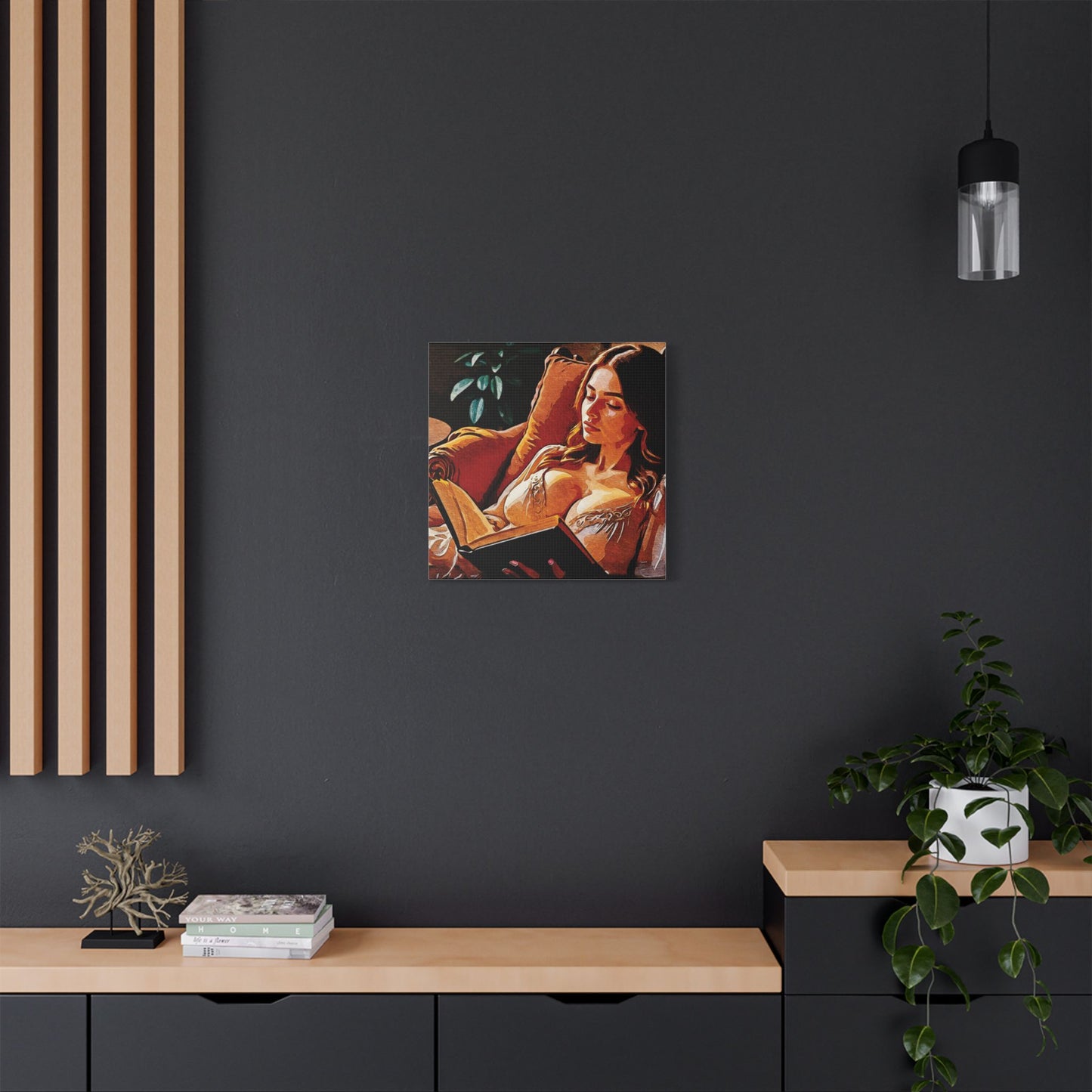 "Golden Hour Reading: Cozy Literary Escape Where Stories Come Alive in Warm Autumn Light" - Elegant Satin Canvas Artwork, Home Decor, Wall Art, Gallery Ready, Gift for Art Lovers, Cozy Vibes, Living Room Decoration