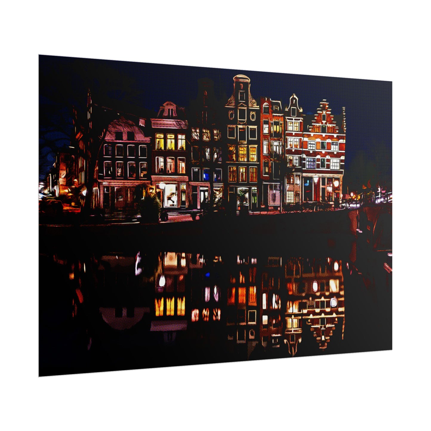 Amsterdam Nightscape Rolled Poster - Colorful Urban Reflection Art
