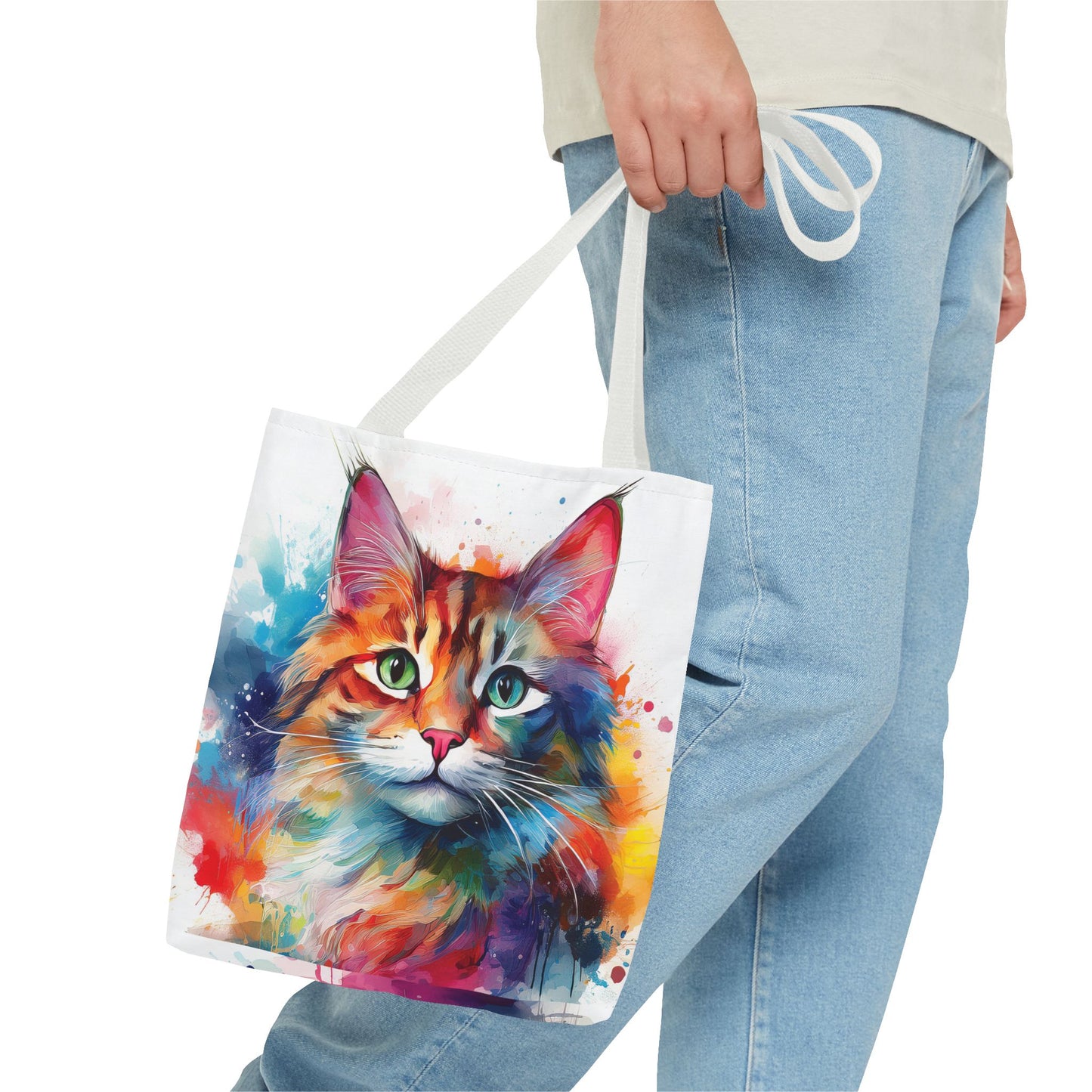 Colorful Tri-Color Cat Tote Bag: Pawsitive Vibes