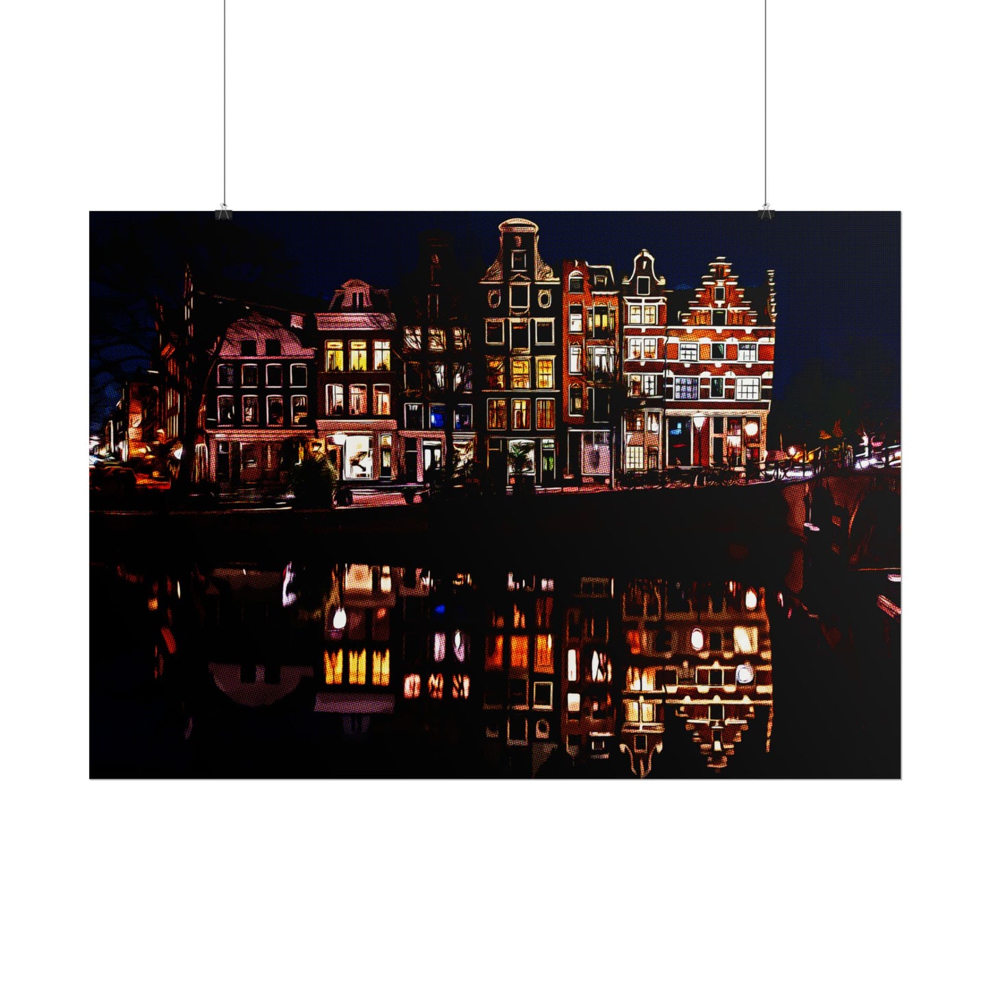 Amsterdam Nightscape Rolled Poster - Colorful Urban Reflection Art