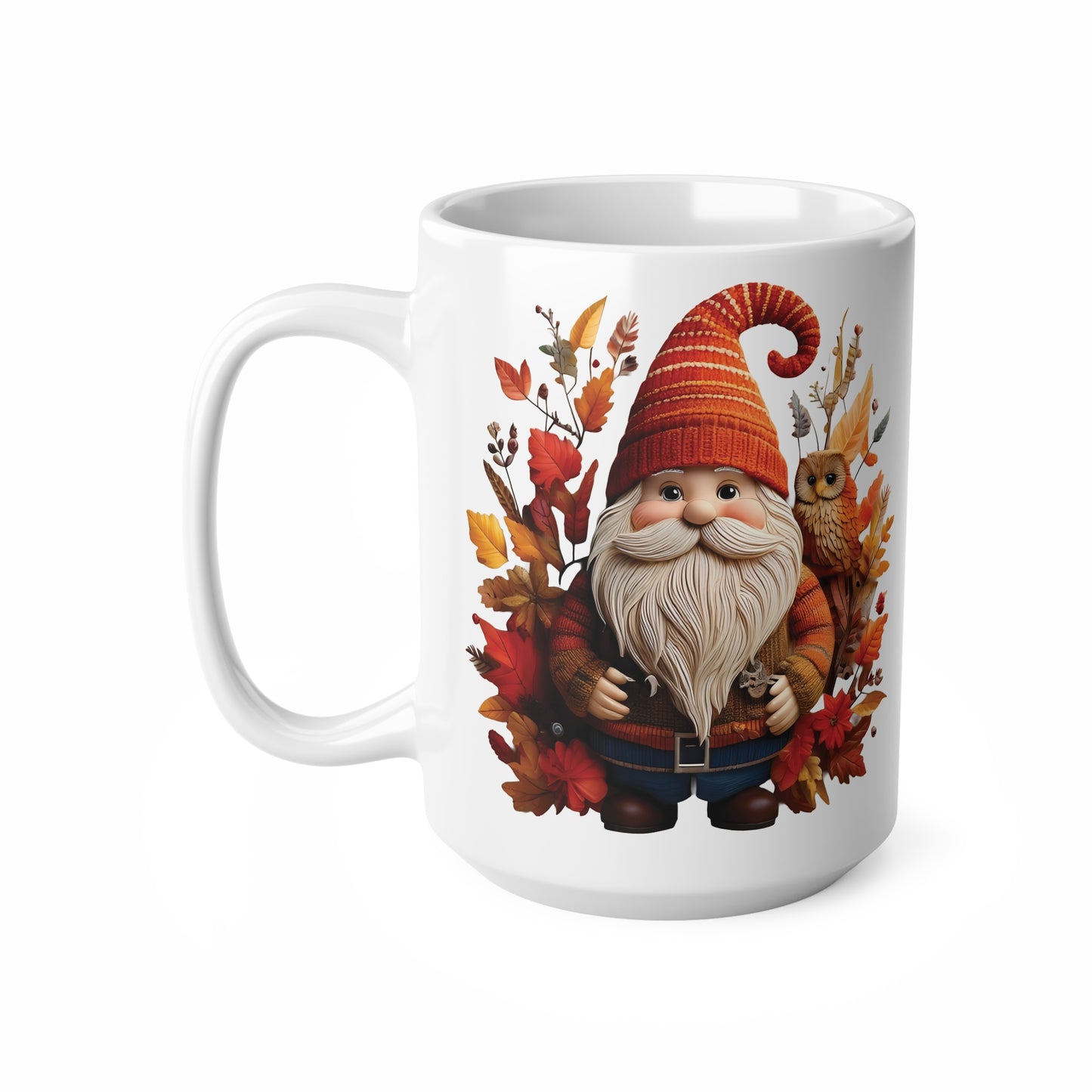 Gnome & Owl Autumn Harmony β Cozy Magic for the Season ππ§‘ - Coffee Cup, Cozy Ceramic Mug for Fall, Owl and Gnome Design, Perfect for Halloween, Thanksgiving, Gift Idea