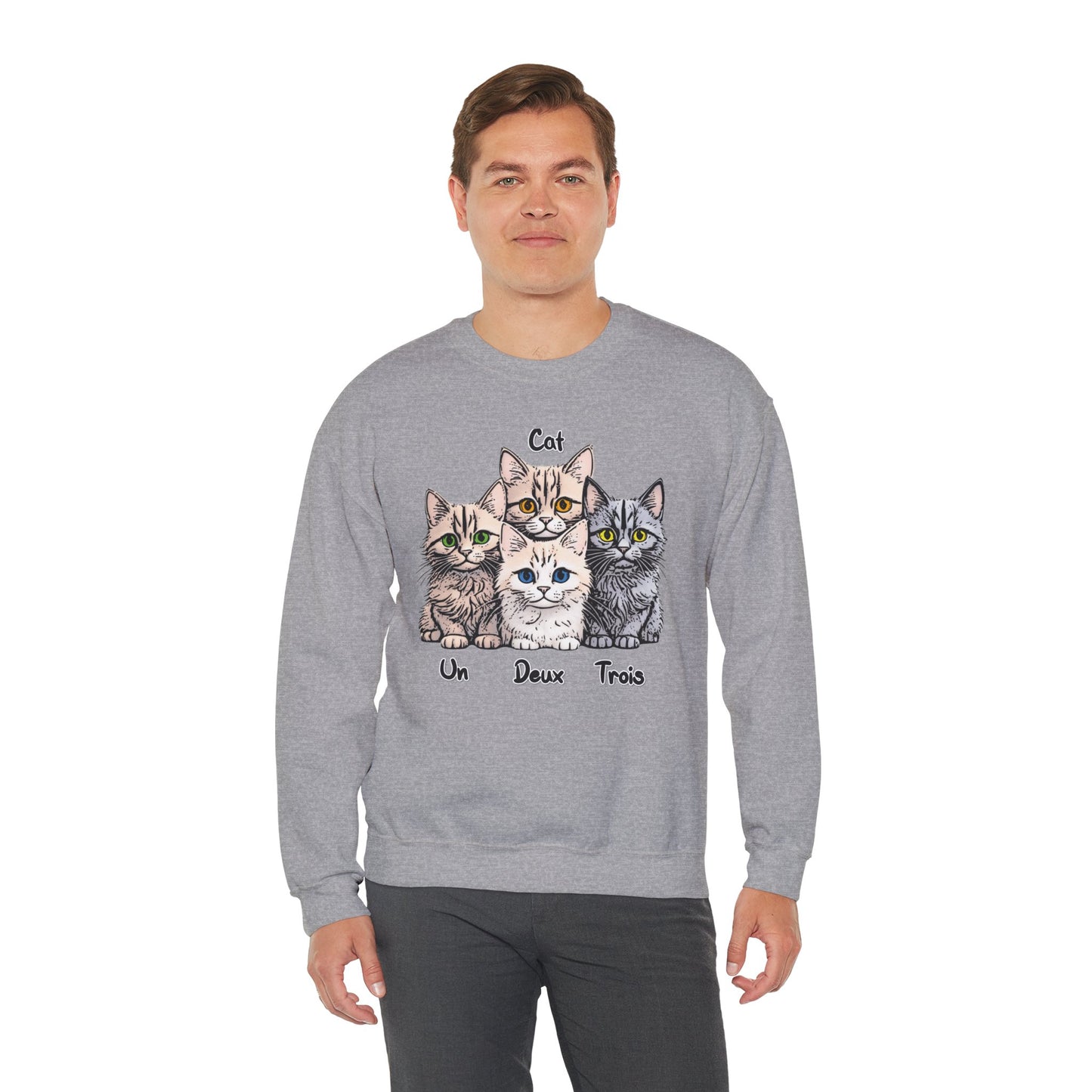 Un, Deux, Trois, Cat: Purrfect Counting Cuteness - Cat Lover Crewneck Sweatshirt, Cozy Pet Sweatshirt, Gift for Cat Owners, Cute Animal Apparel, Cat-Themed Fashion