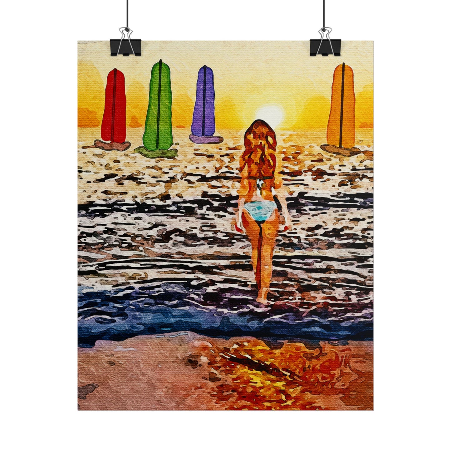 "Chasing Horizons: A Sunset Journey of Hope and Serenity Beyond the Waves" - Beach-Themed Rolled Posters, Decorative Wall Art, Summer Decor, Coastal Vibe, Surfing Gift, Ocean Sunset Print