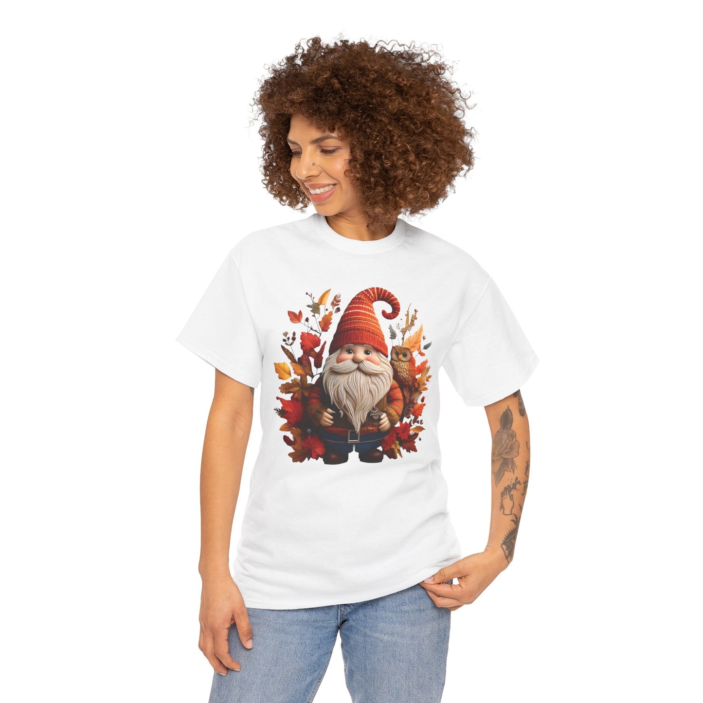 Gnome & Owl Autumn Harmony โ Cozy Magic for the Season ๐๐งก - Tee, Fall T-Shirt, Cozy Halloween Shirt, Pumpkin Spice Gift, Unisex Cotton Top