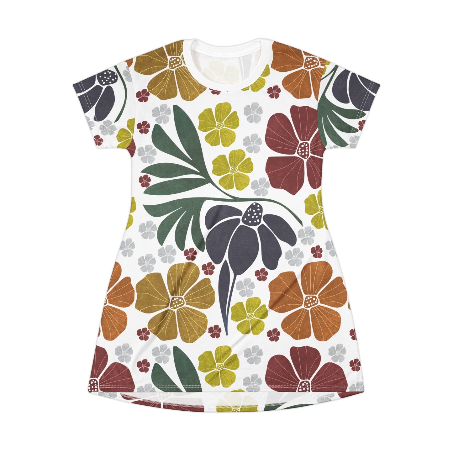 Boho Floral Design T-Shirt Dress