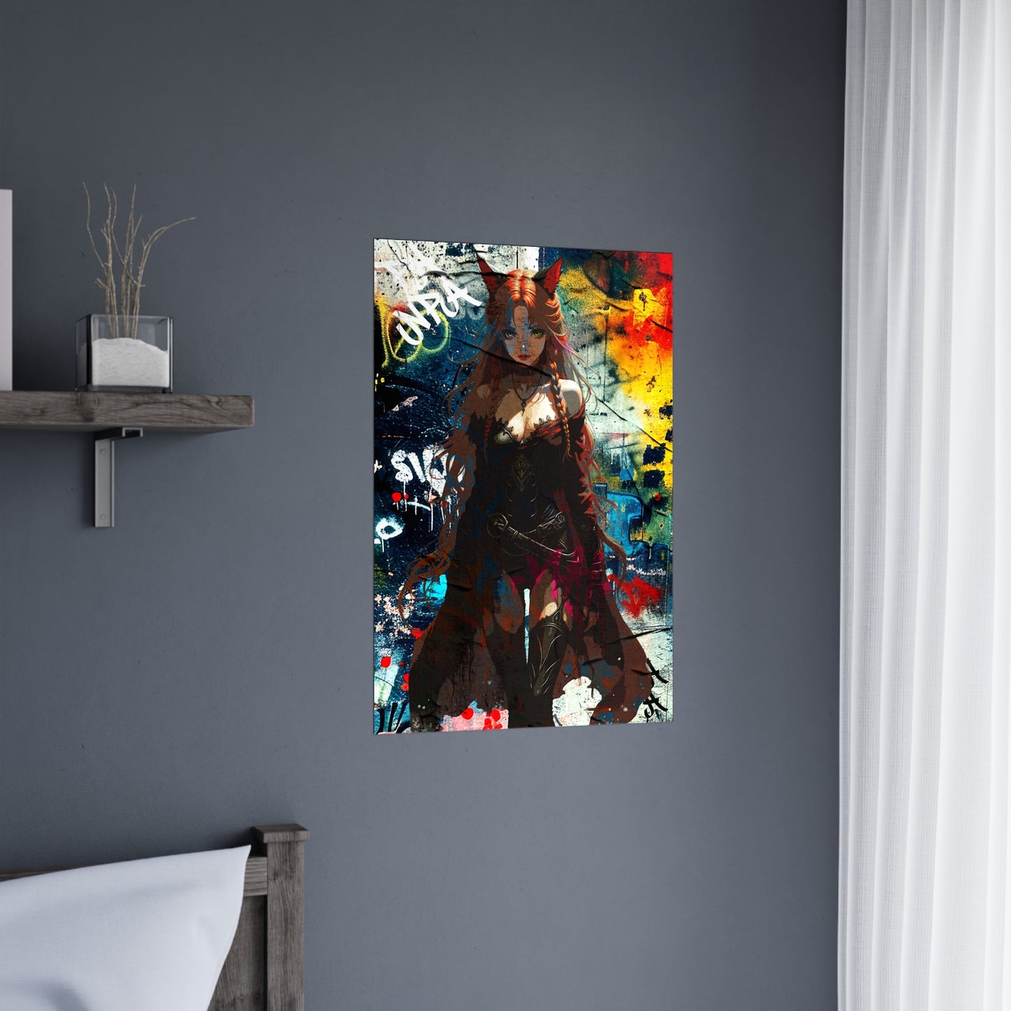Warrior Anime Catgirl – Urban Fantasy Power on . - Vibrant Art Matte Poster, Urban Decor, Anime Wall Art, Gift for Collectors, Home Aesthetic