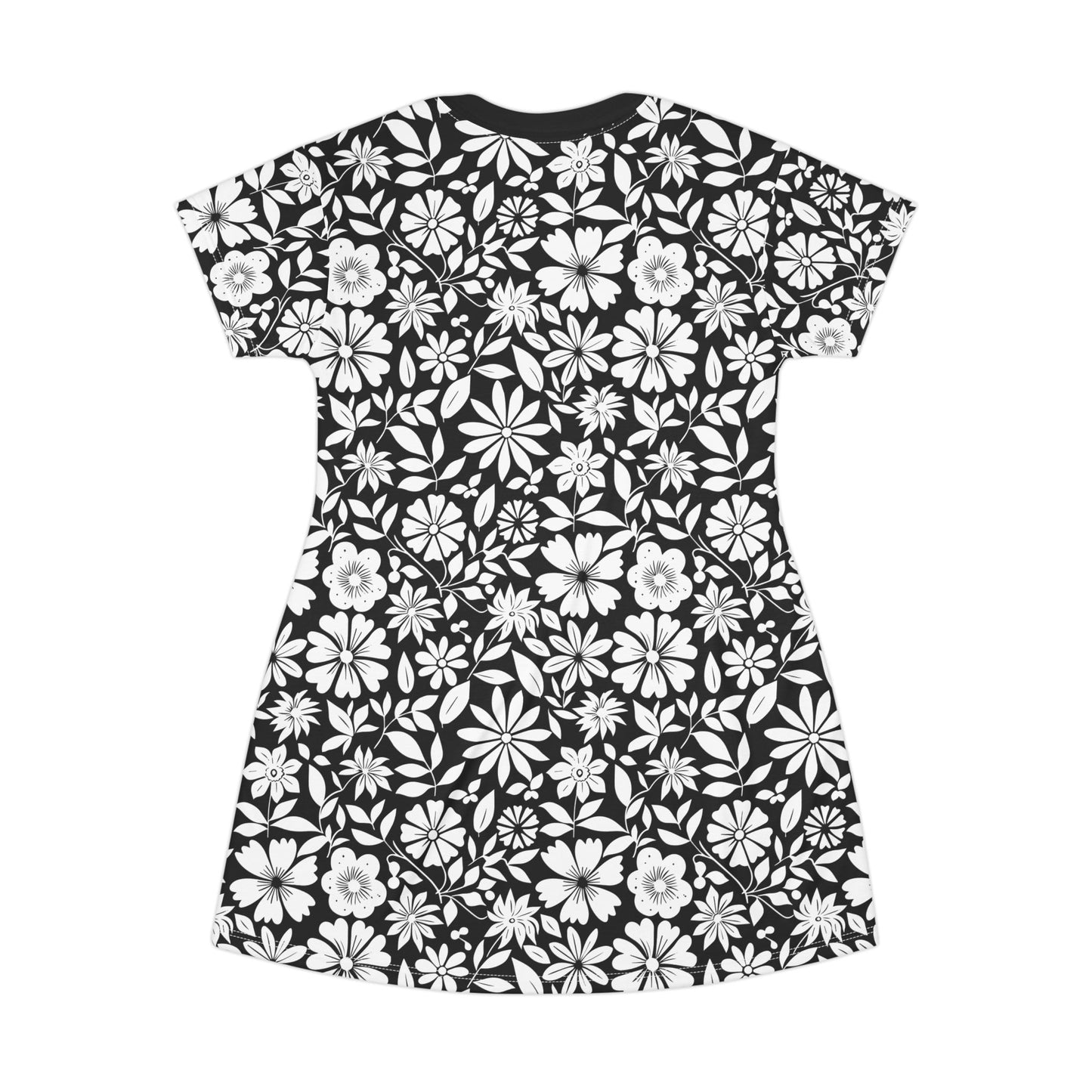 Floral T-Shirt Dress - Black and White Floral Pattern