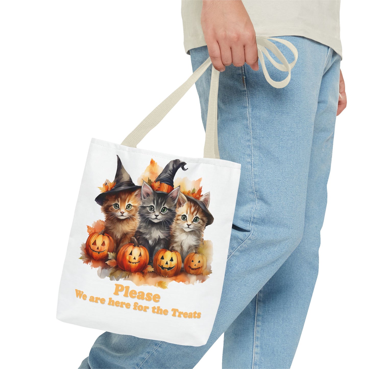 Halloween Cat Tote Bag - "Please We Are Here for the Treats"