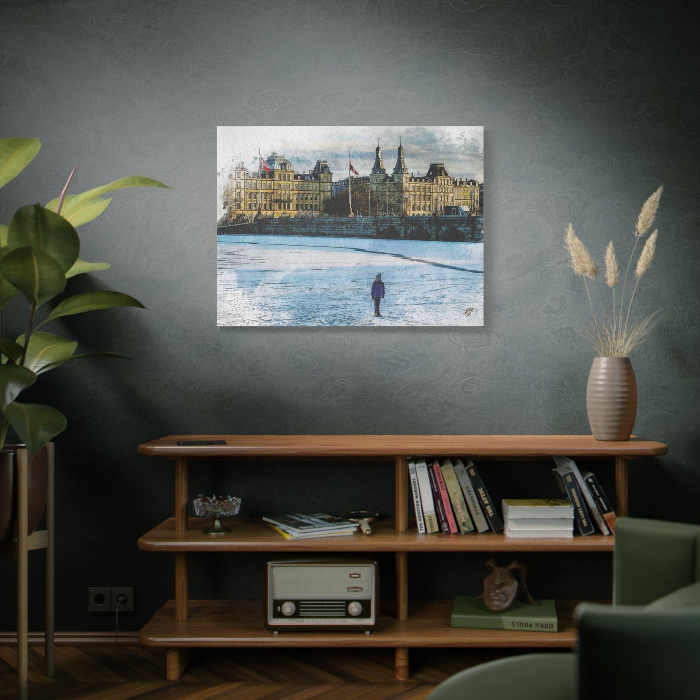 'Winter on 'The Lakes' Copenhagen - Canvas Print Watercolor Art