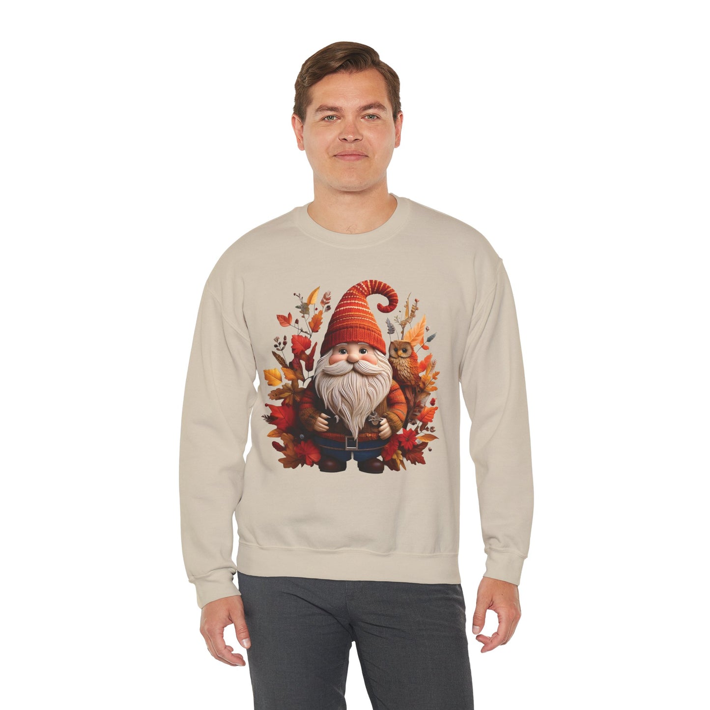 Gnome & Owl Autumn Harmony β Cozy Magic for the Season ππ§‘ - Sweatshirt | Fall Sweater, Autumn Apparel, Unisex Crewneck, Perfect Gift, Holiday Wear, Seasonal Style, Comfortable Fashion