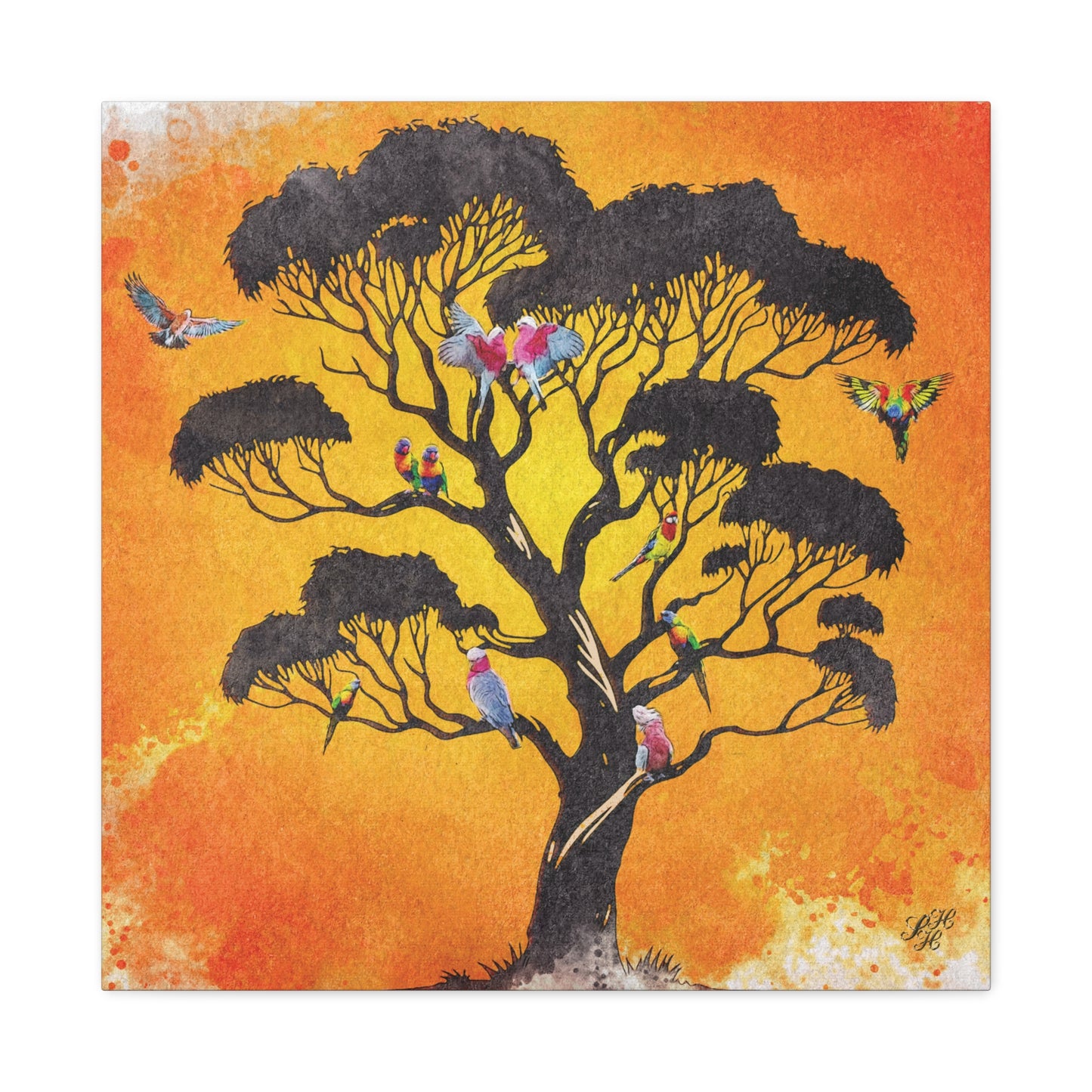 'Australian Bush Vibe' - Vibrant Bird Tree Canvas Wall Art