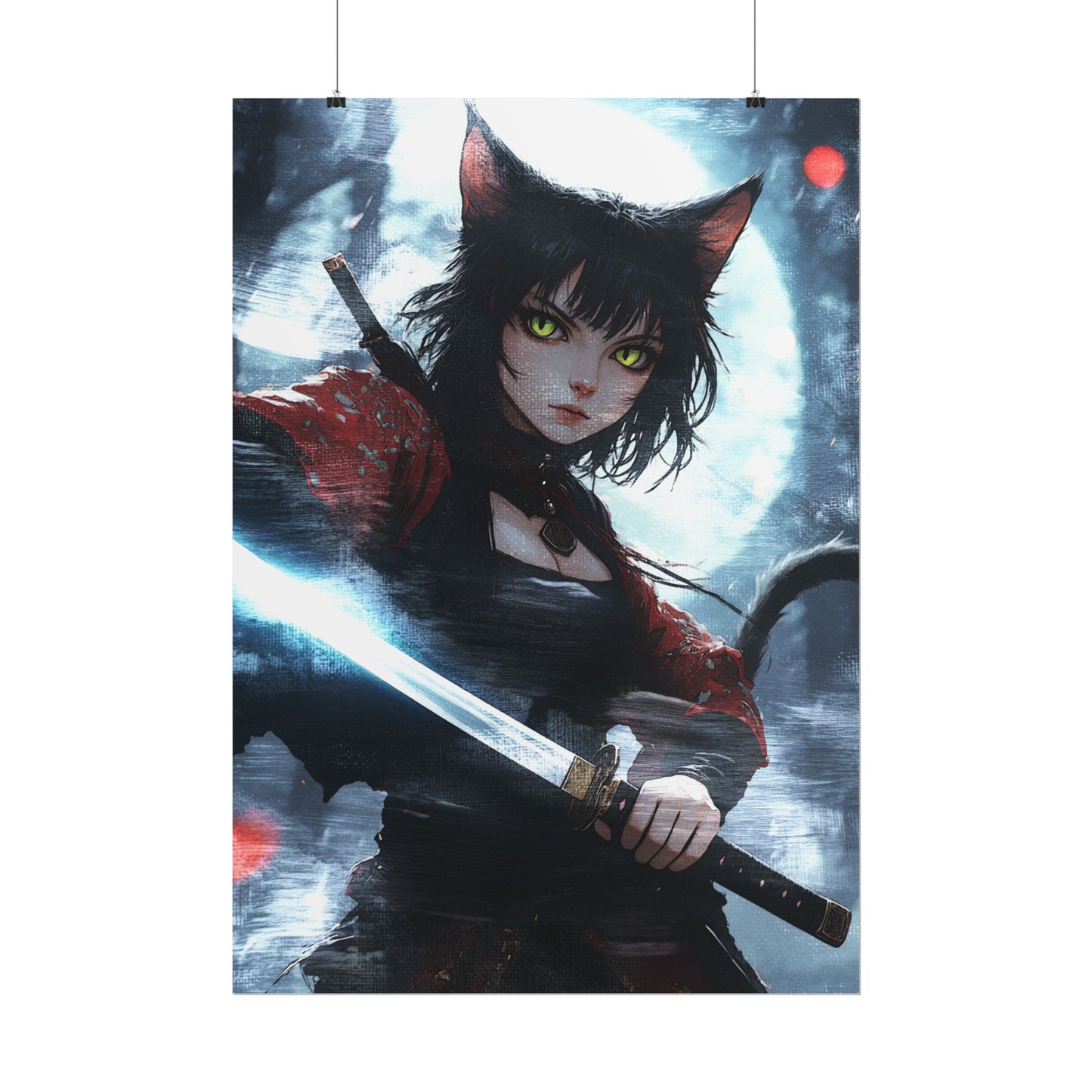 Cat Warrior Art Rolled Poster - Stylish Anime Decor for Home or Office