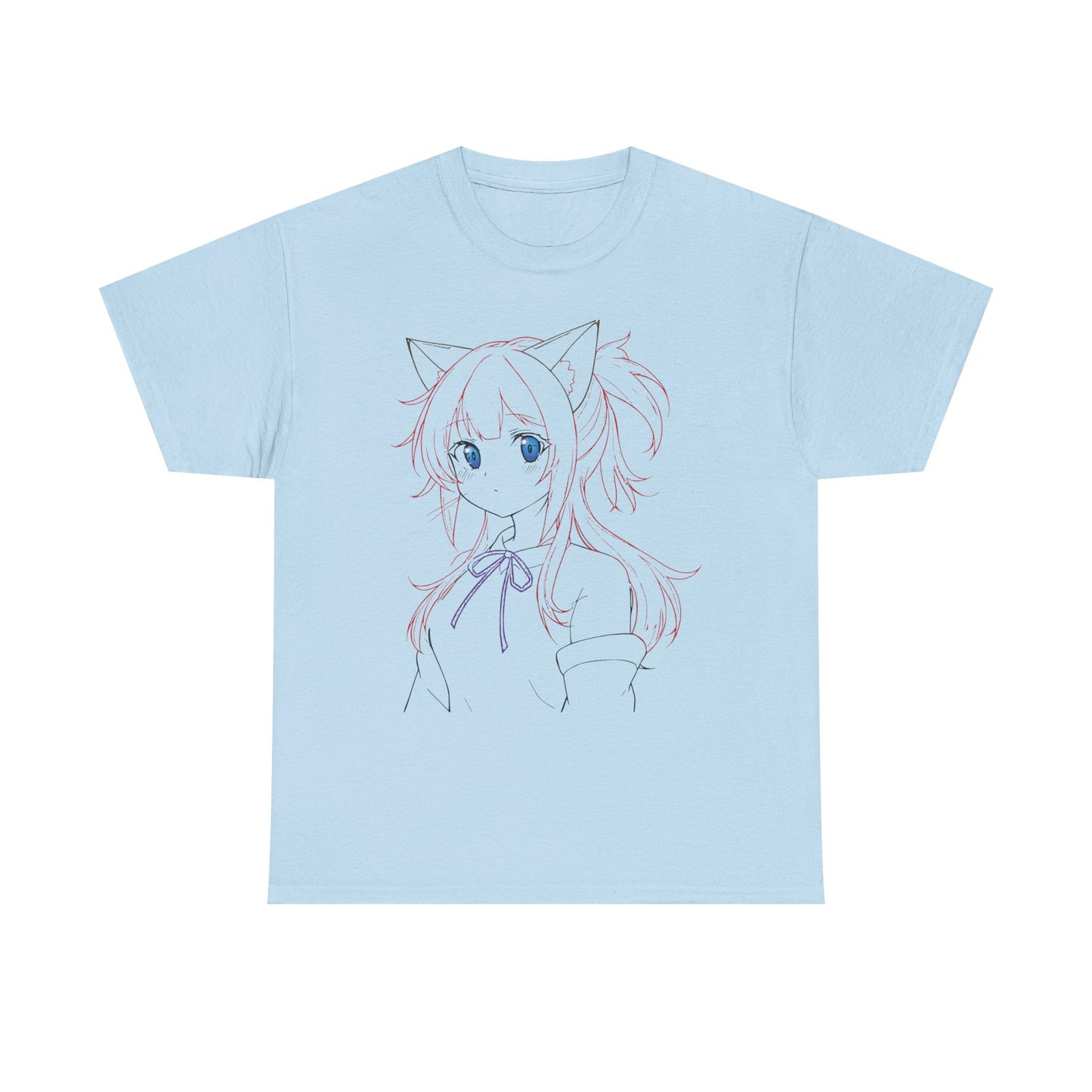Cute Anime Cat Girl Unisex Heavy Cotton Tee, Graphic Tee for Anime Lovers, Casual Wear, Gift for Birthdays, Everyday Fashion