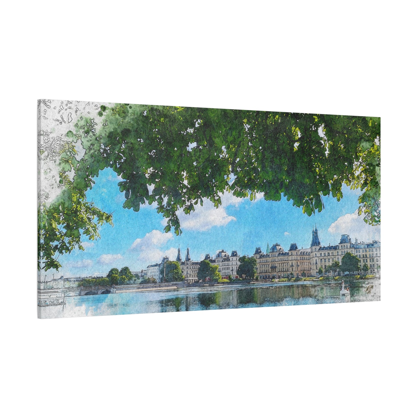 'The Lakes' Copenhagen - Canvas Print Watercolor Art -