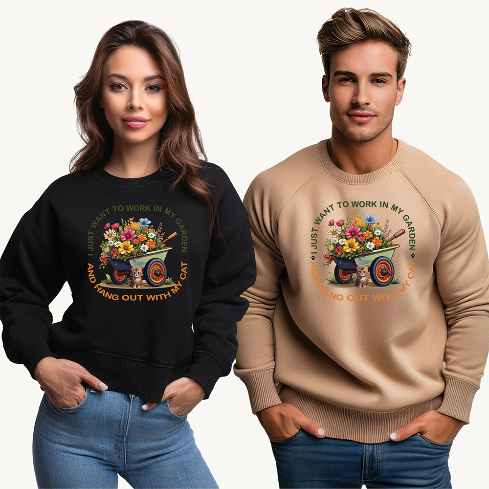 Sweatshirt - Gardening, Cats, and Pure Bliss! - garden lover, plant lover, cat lover