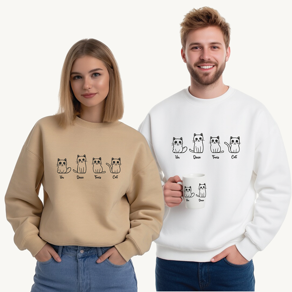 Cat Lovers Sweatshirt - Un Deux Trois Cat - Unisex Heavy Blend Crewneck