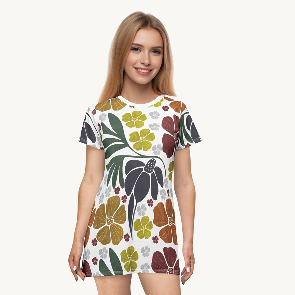 Boho Floral Design T-Shirt Dress