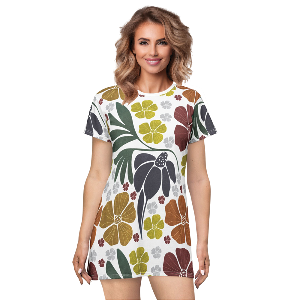 Boho Floral Design T-Shirt Dress