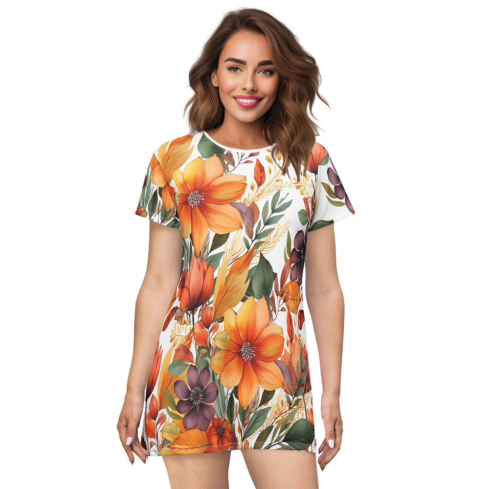 Floral Design T-Shirt Dress