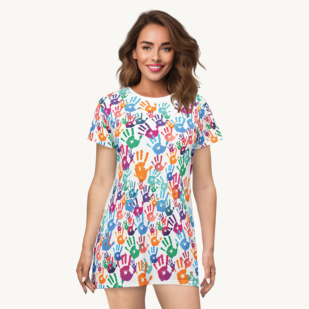 Colorful Hand Print T-Shirt Dress