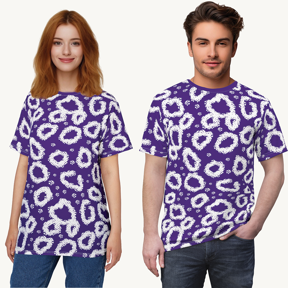 Wild Print Unisex Cut & Sew Tee - Bold Purple Leopard Design