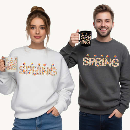 Spring Floral Crewneck Sweatshirt - Unisex Midweight Fleece