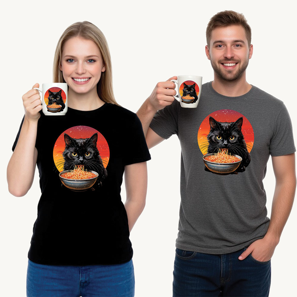 Ramen Cat - Cute Cat with Bowl of Noodles Unisex Heavy Cotton Tee