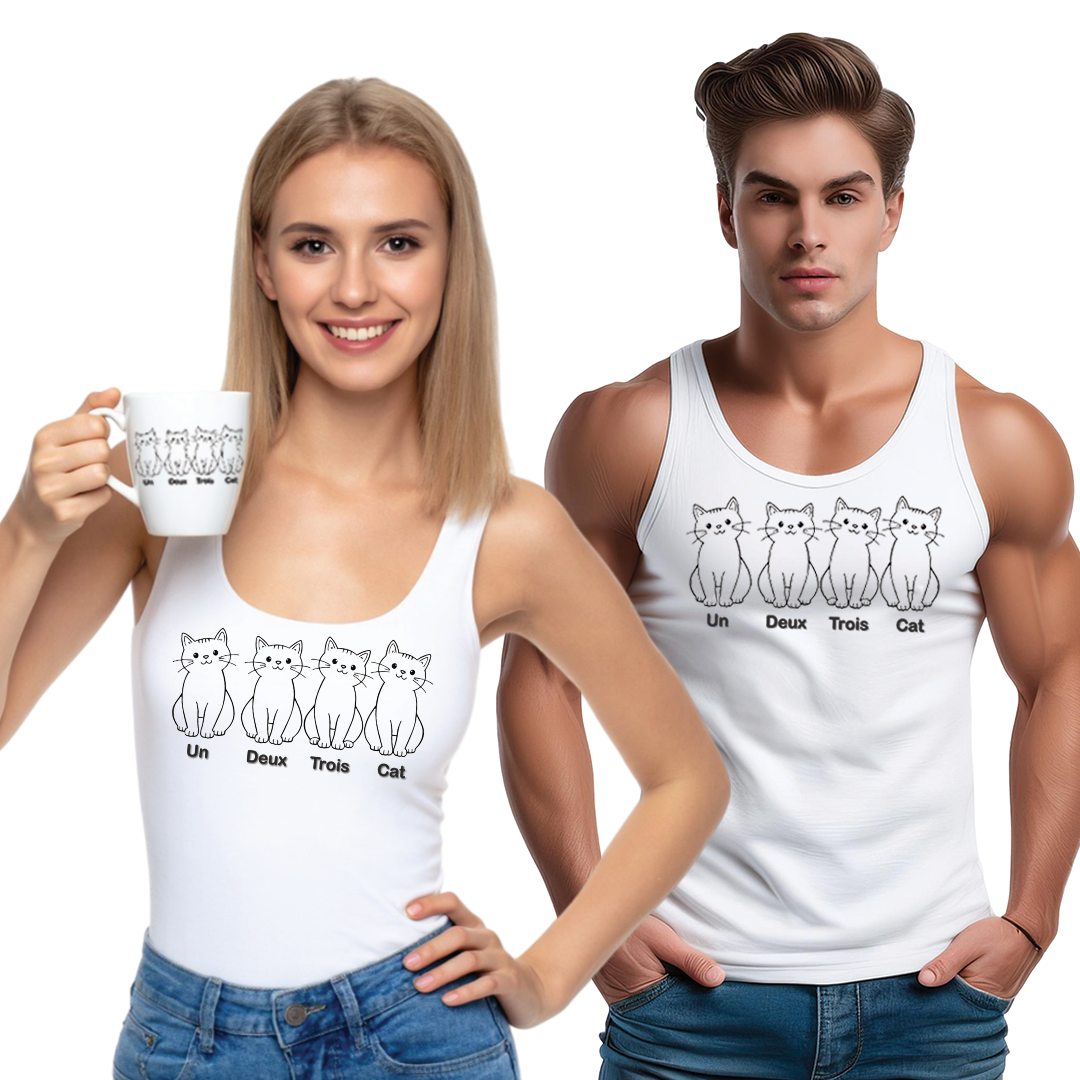 Funny Cat Unisex Softstyle™ Tank Top - 'Un Deux Trois Cat'