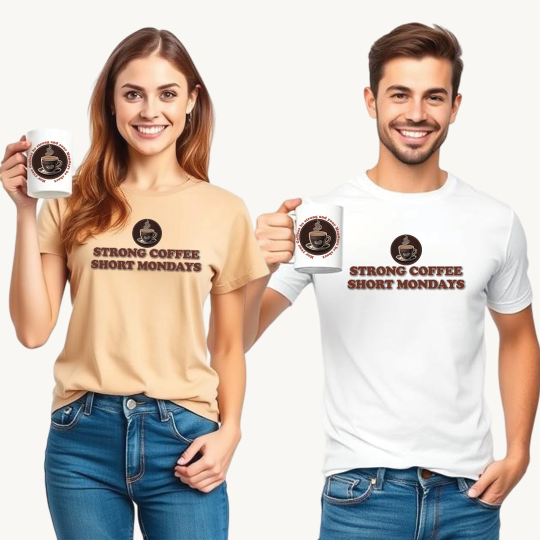 "Strong Coffee - Short Mondays" Unisex Heavy Cotton Tee Graphic Shirt