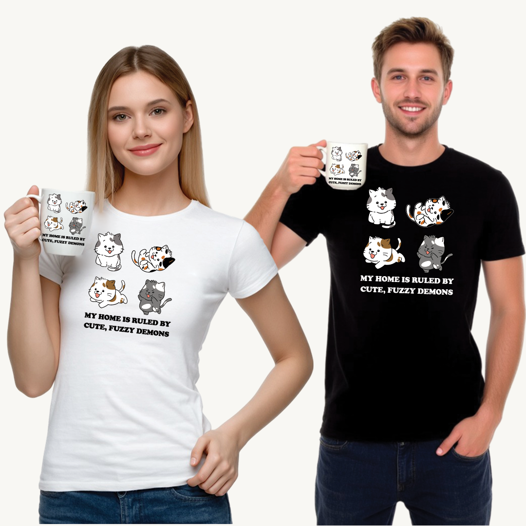 Cat Lover's Cotton Tee - My Home is Ruled by Cute, Fuzzy Demons