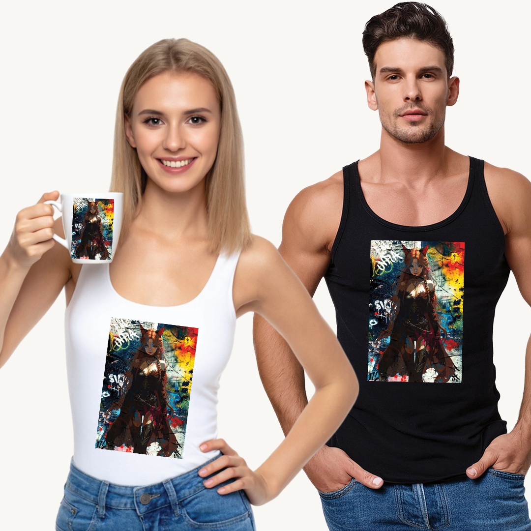 Warrior Anime Catgirl – Urban Fantasy Power on Canvas & Poster - Vibrant Art Tank Top | Unisex Softstyle™ | Cool Summer Wear, Festival Outfit, Casual Fashion, Unique Gift Idea, Comfortable Layering