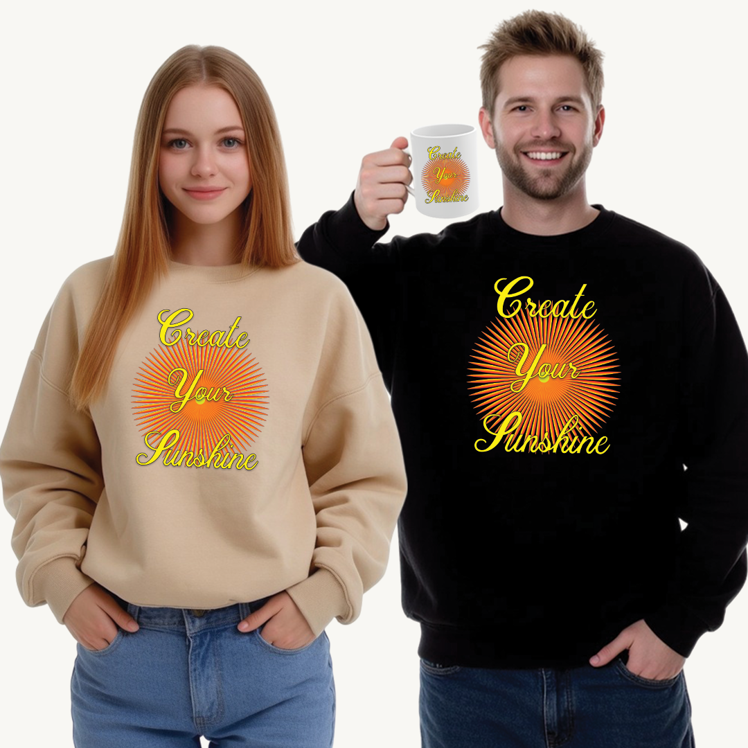 Shine Boldly β Create Your Own Sunshine in Every Step βοΈπ - Sunshine Crewneck Sweatshirt - Cozy Gift for Dreamers, Unisex Pullover, Inspirational Apparel, Life Celebration, Positive Vibes