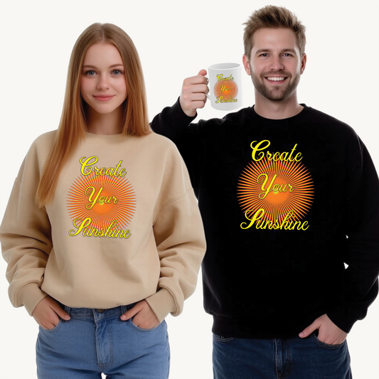Shine Boldly β Create Your Own Sunshine in Every Step βοΈπ - Sunshine Crewneck Sweatshirt - Cozy Gift for Dreamers, Unisex Pullover, Inspirational Apparel, Life Celebration, Positive Vibes