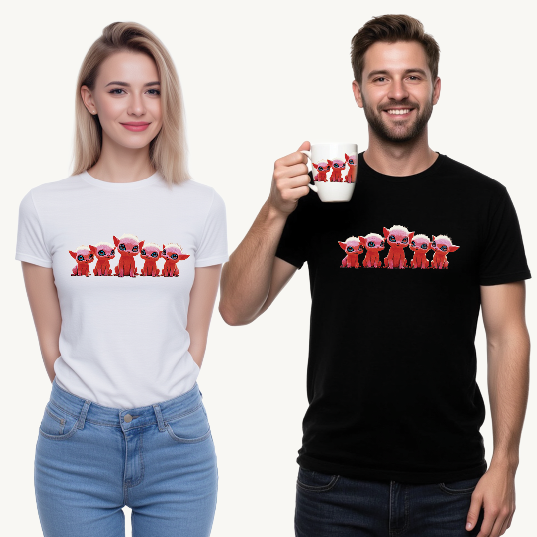 "Squad Goals: Adorable Red Creatures United - Friendship & Joy Collection" - Cute Cartoon Animal Unisex Heavy Cotton Tee, Fun Graphic Shirt, Gift for Animal Lovers, Casual Outfit, Summer Apparel