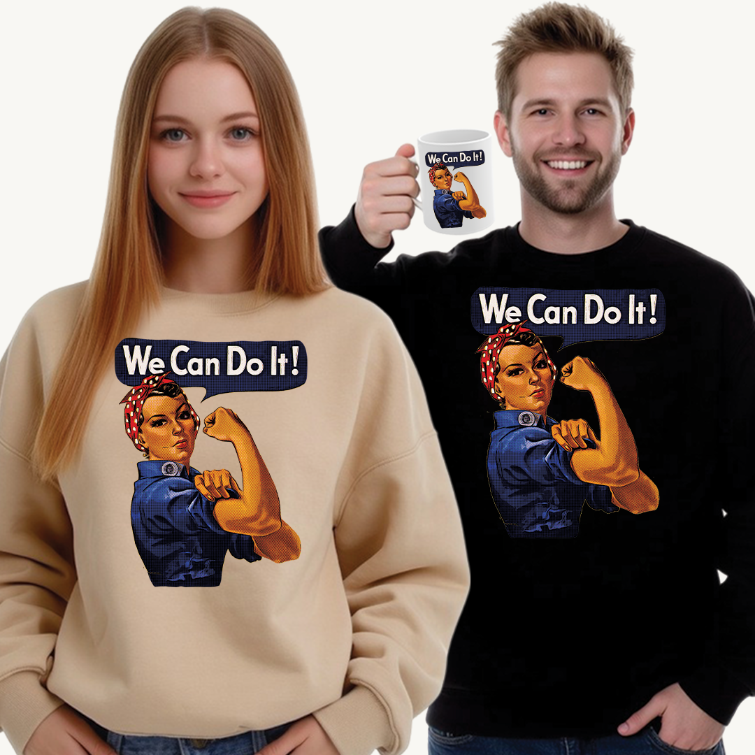 Empowerment Pop Art | Bold "We Can Do It" T-Shirts, Sweatshirts, Mugs & Wall Art for Inspiration - Empowering Rosie Crewneck Sweatshirt | Motivational Gift, Casual Wear, Feminism, Women’s Apparel, Inspirational Fashion