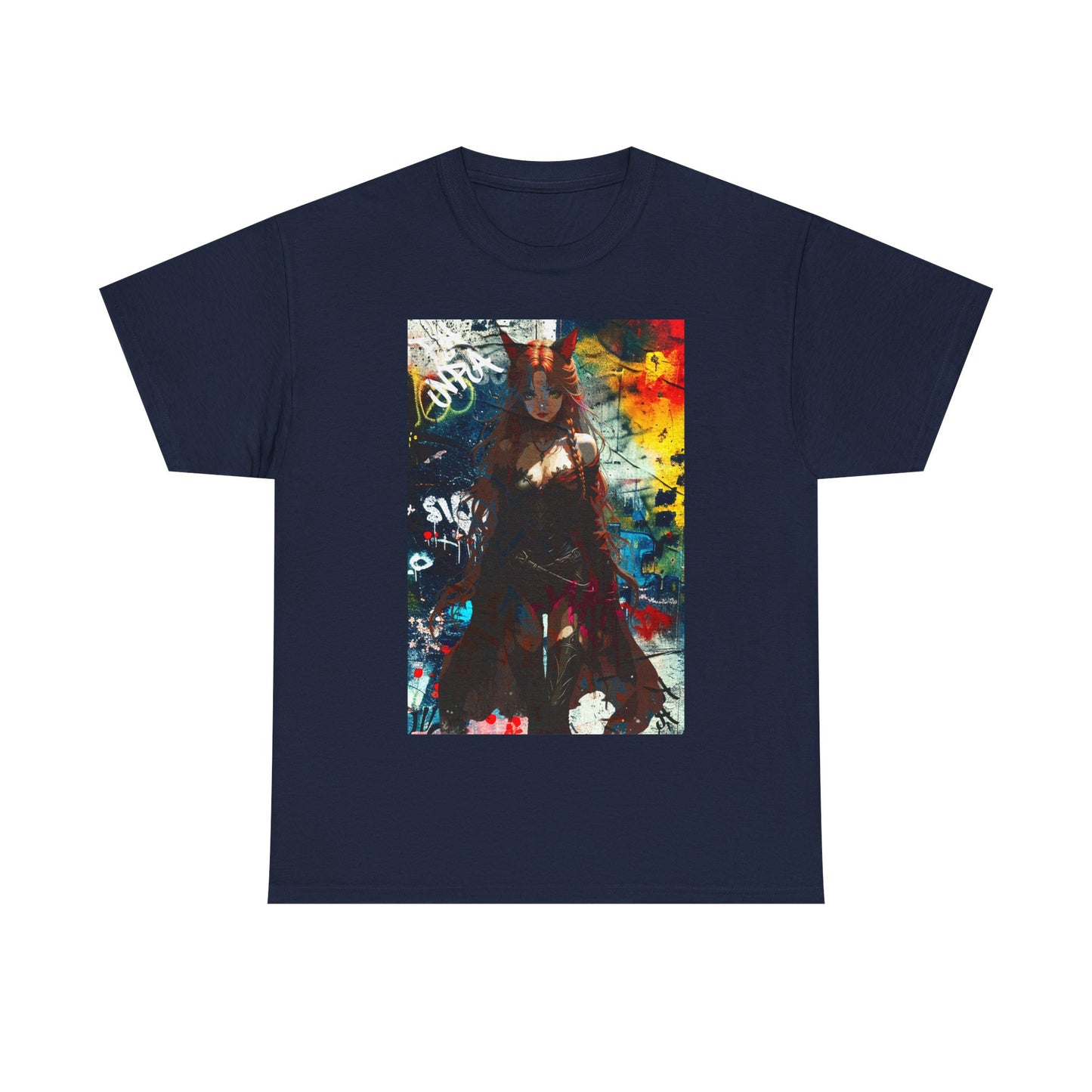 Warrior Anime Catgirl – Urban Fantasy Power on Canvas & Poster - Vibrant Graphic Tee for Art Lovers, Unisex Heavy Cotton Tee, Streetwear Style, Gift for Artists, Unique Statement Shirt