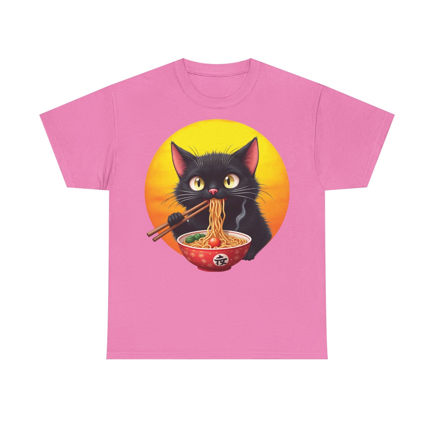Ramen Cat Magic – Whiskers, Noodles & Sunshine Vibes - Ramen Cat - Cute Cat with Bowl of Noodles Unisex Heavy Cotton Tee