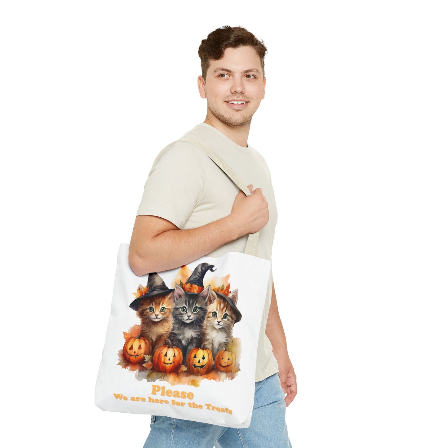 Halloween Cat Tote Bag - "Please We Are Here for the Treats"