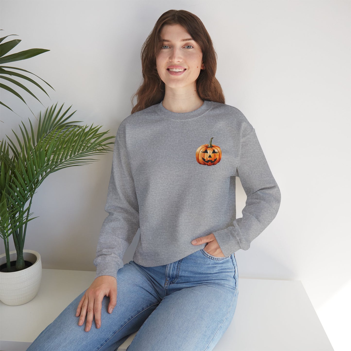 ๐ Embrace Autumn Magic - Pumpkin Bliss Collection for Cozy Season Vibes โจ2 - Halloween Pumpkin Crewneck Sweatshirt | Cozy Fall Fashion, Unisex Sweater, Casual Wear, Gift for Halloween Lovers, Autumn Style
