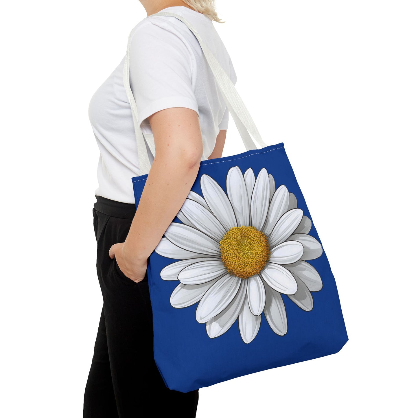 Daisy Tote Bag - White Floral Design Summer Fashion Accessory