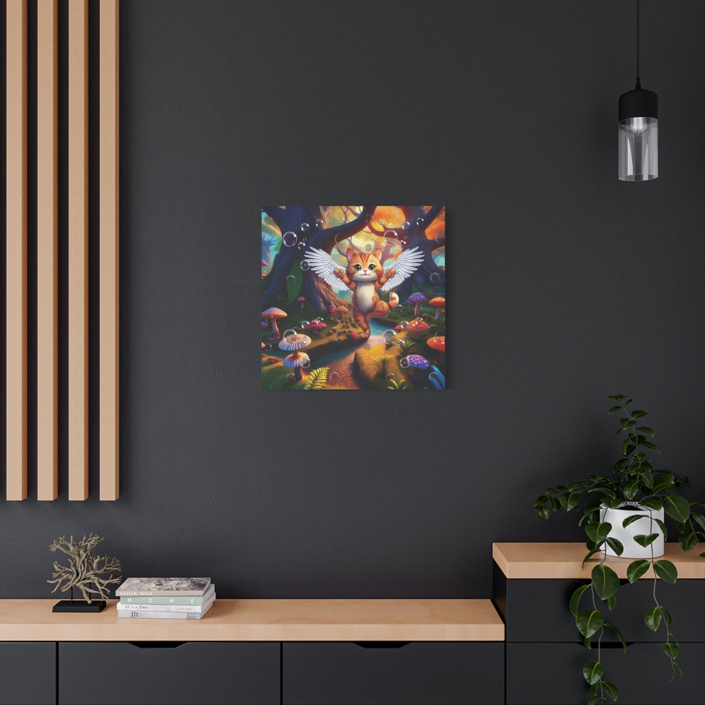 Winged Whiskers: Fantasy Cat's Magical Adventure - Canvas Print