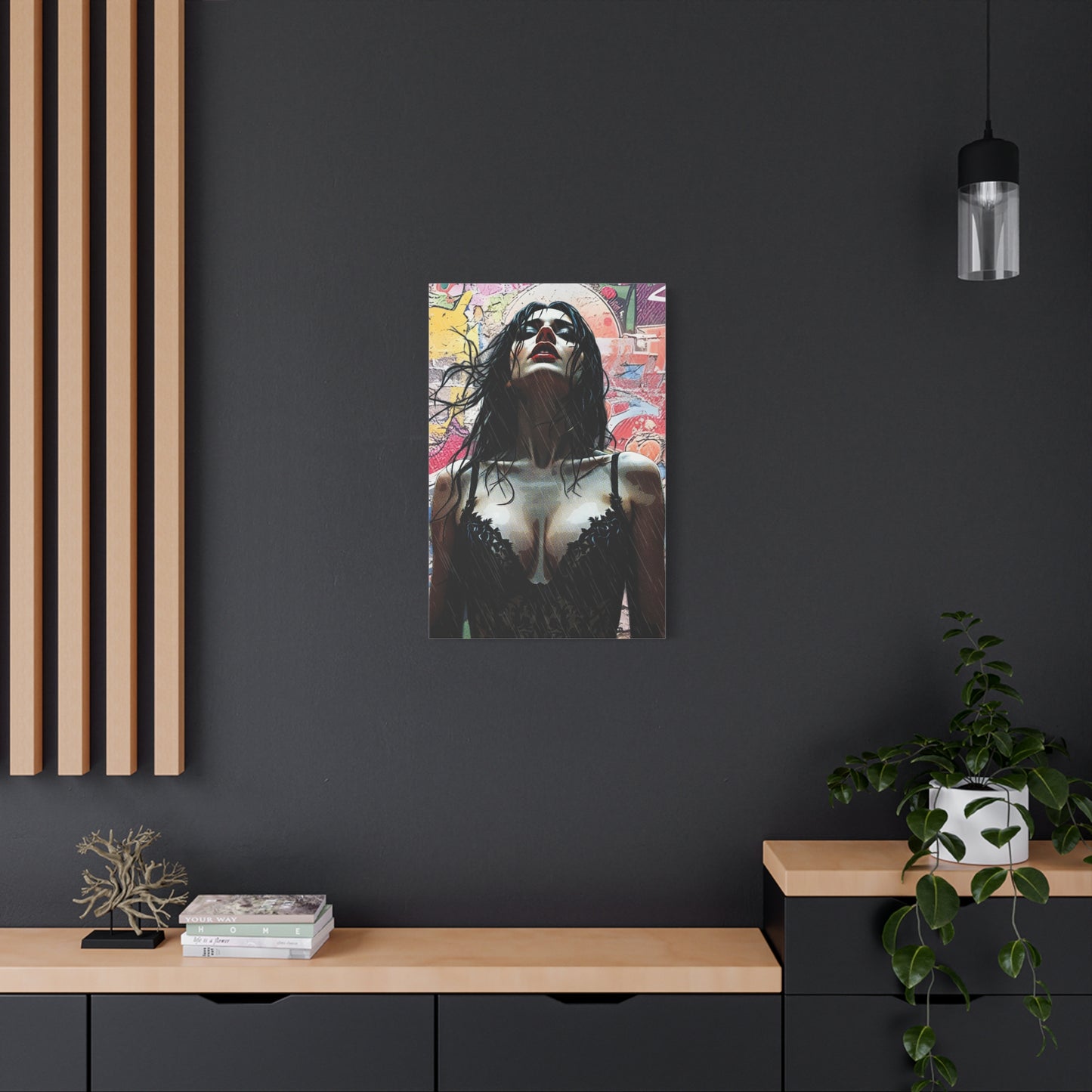 Rise Through the Storm: A Bold Expression of Strength, Passion, and Resilience in the Rain - Stretched Canvas Art Print, Wall Decor, Home Decor, Gift for Art Lovers, Modern Artwork, Contemporary Wall Art