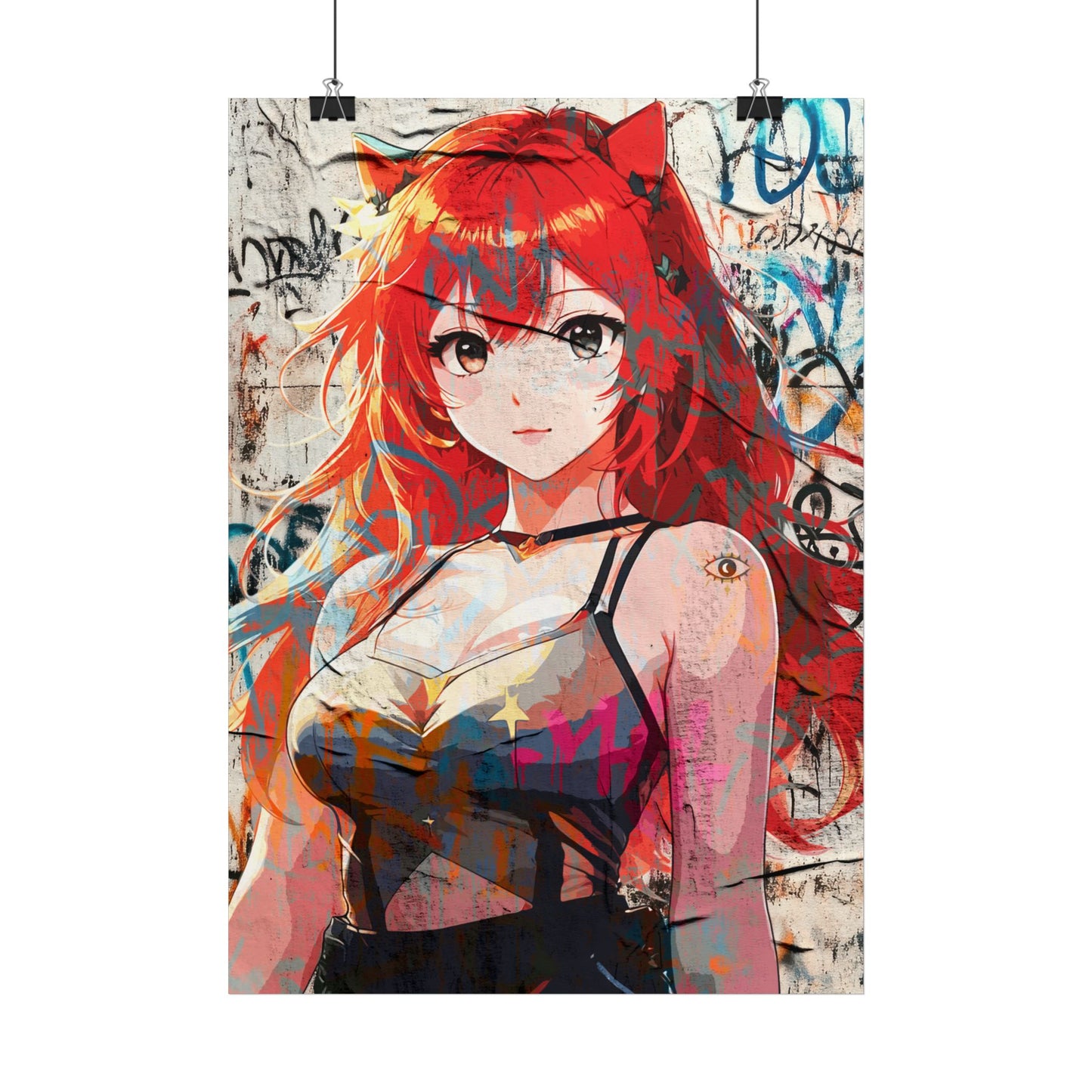 Vibrant Anime Poster – "Beautiful Redhead Catgirl" Edgy Art Print for Home Decor