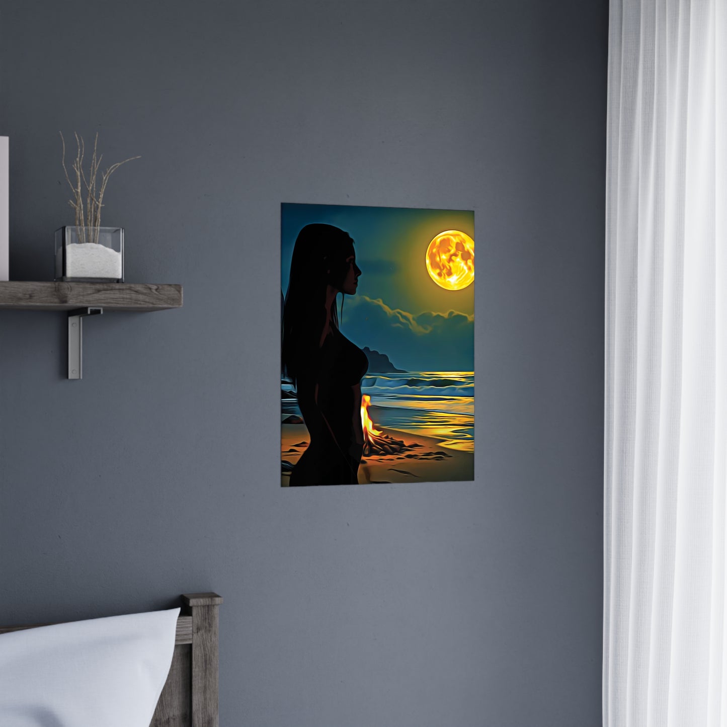 Moonfire Calm โ Where Ocean Light Meets Inner Glow ๐๐ฅ - Ocean Sunset Matte Poster, Beach Wall Art, Boho Decor, Moonlit Artwork, Nature Print, Home Aesthetic Decor