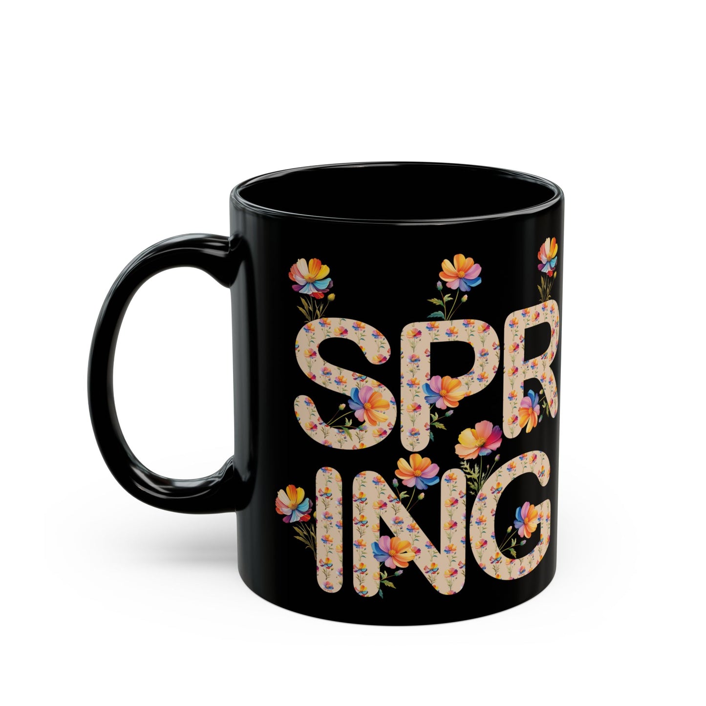 Floral Spring Black Mug - 11oz & 15oz
