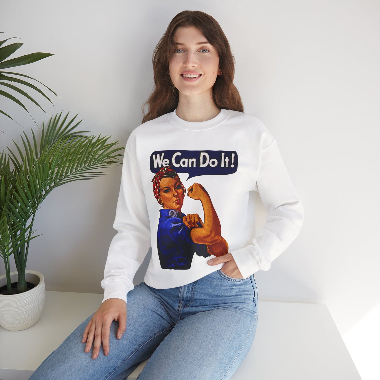 Empowerment Pop Art | Bold "We Can Do It" T-Shirts, Sweatshirts, Mugs & Wall Art for Inspiration - Empowering Rosie Crewneck Sweatshirt | Motivational Gift, Casual Wear, Feminism, Women’s Apparel, Inspirational Fashion
