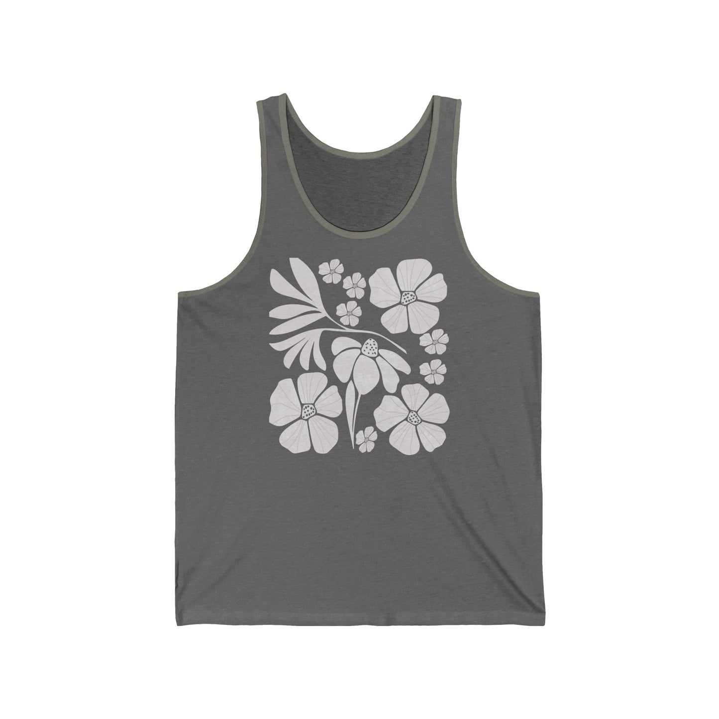 Floral Boho, Retro style Unisex Jersey Tank - Comfortable Summer Wear for Nature Lovers